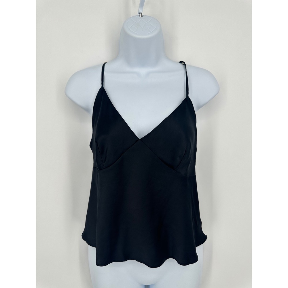 Victorias Secret Womens Black Satin V-Neck Open Back Cami Tank Top NWT